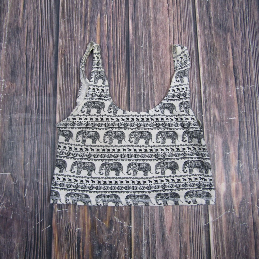 Womens Small‎ White Elephant Animal Print Tank Scoop Neck Cotton Spandex